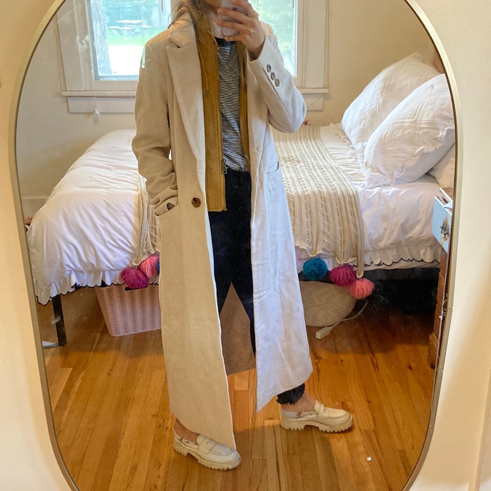 Beige 7 for all mankind pea coat with removable hood